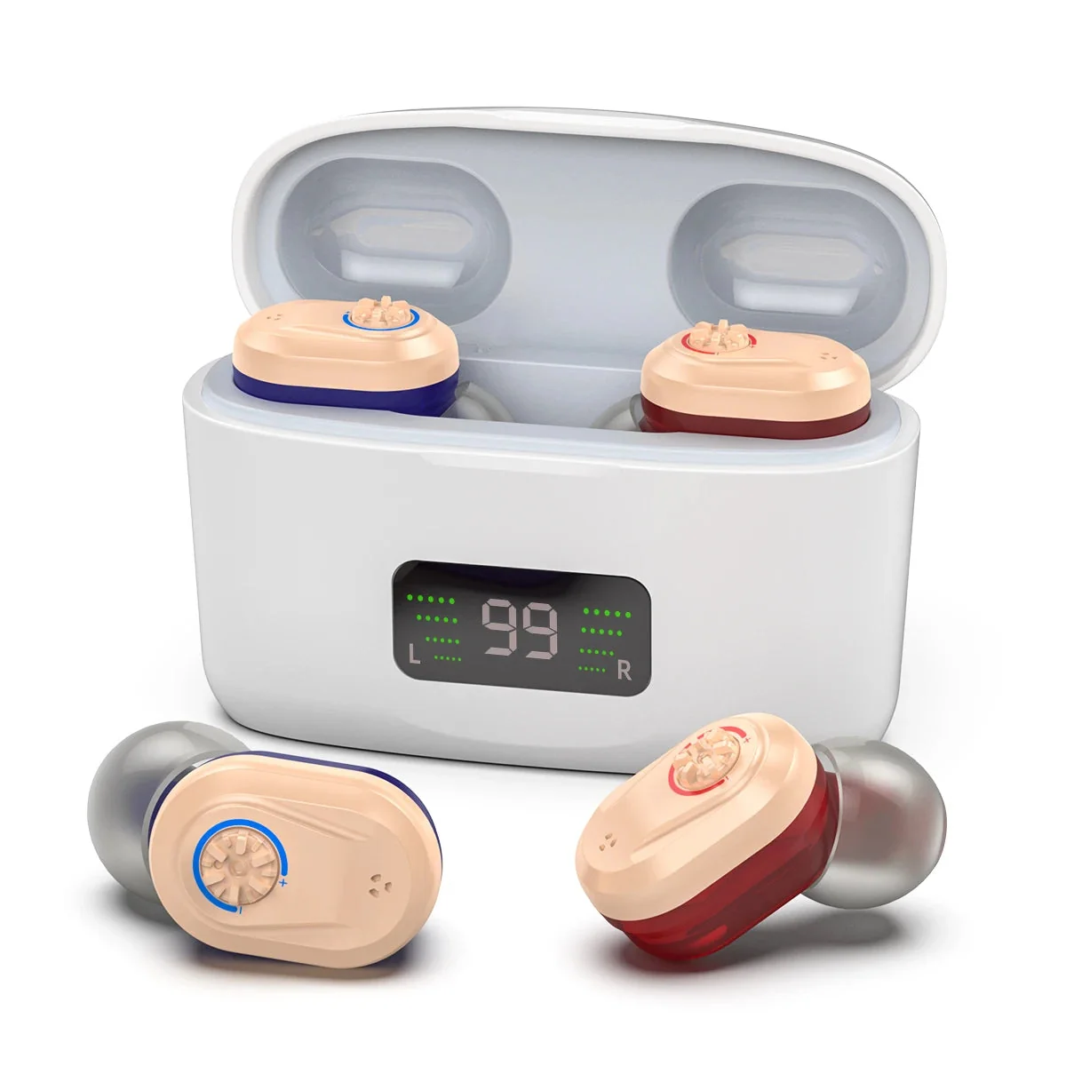 Rechargeable Hearing Aids with LED Charging Case